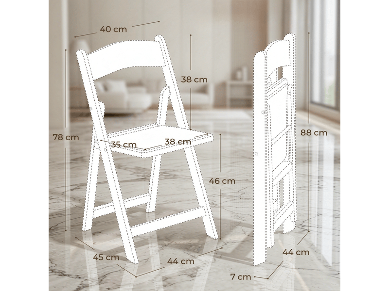  Lot de 4 chaises pliantes 44 x 45 x 78 cm blanches en résine et pu, avec assise rembourrée  - Conforama C