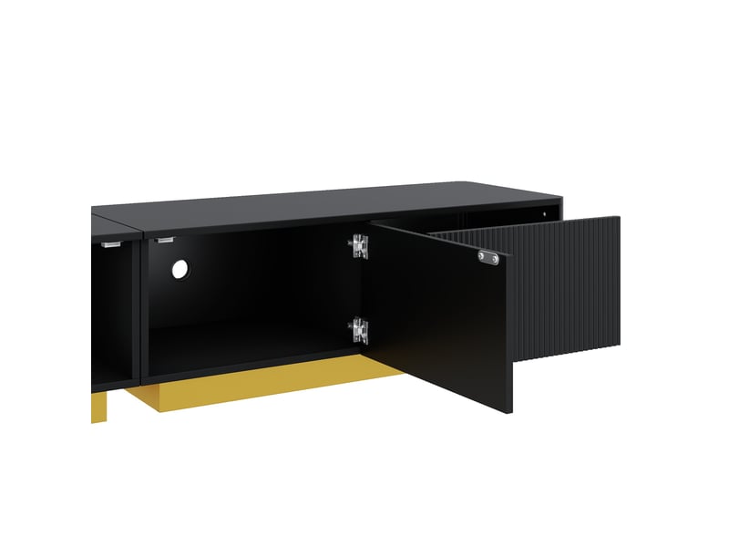  Ensemble meuble tv bas et table basse noir en mdf et panneaux de particules, façades rainurées, rangement, salon moderne  - Conforama R