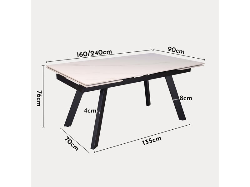 Hera - table extensible en pierre frittée blanc pieds en métal noir 160-240 cm HERA-BLA - Conforama E