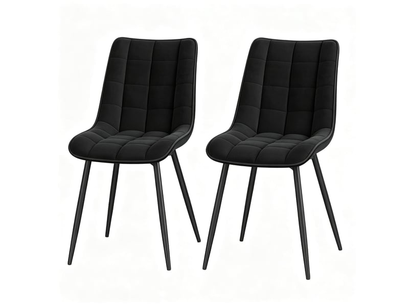  Lot de 2 chaises de salle à manger en velours noir avec pieds en métal  - Conforama A