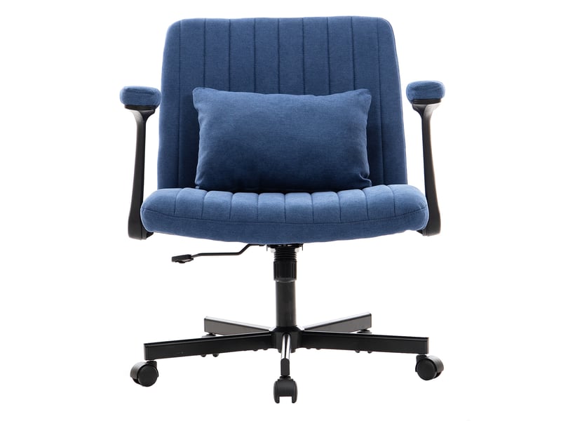  Fauteuil de bureau en velours bleu, réglable en hauteur, pivotant avec accoudoirs relevables et roulettes silencieuses  - Conforama A
