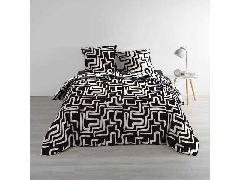  Parure de lit 3 pièces clover 260x240cm noir  - Conforama C