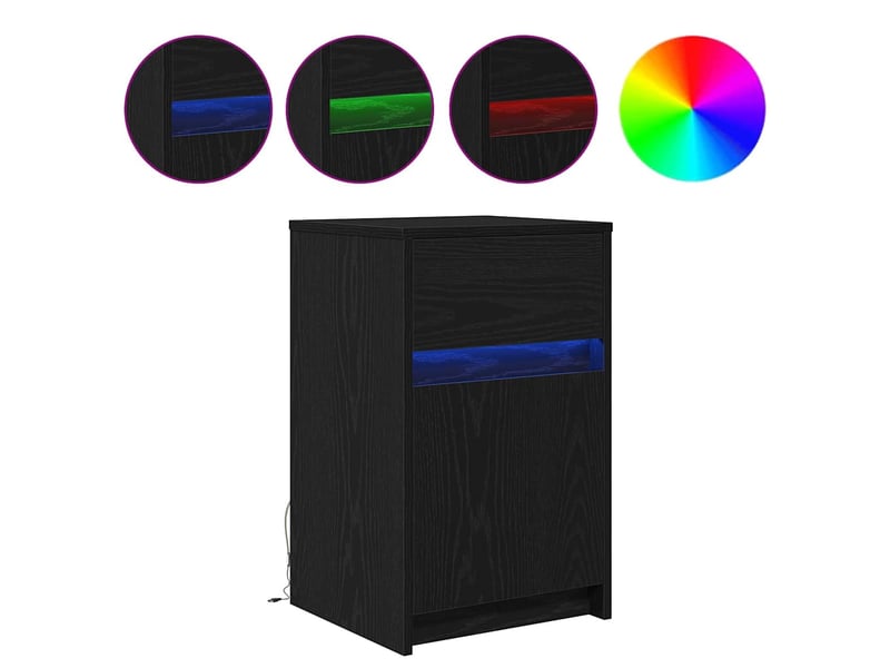  Table de chevet led avec tiroir chêne noir 38 x 34 x 61 cm  - Conforama D
