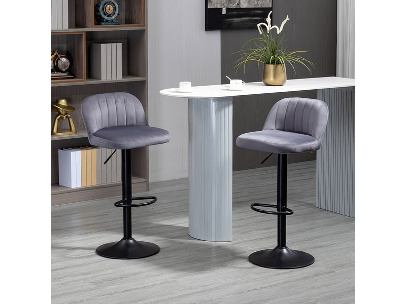  Lot de 2 tabourets de bar design contemporain avec repose-pieds hauteur réglable et pivotant gris  - Conforama D