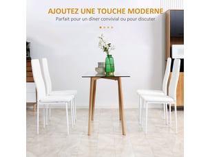 Lot de 4 chaises de salle à manger avec dossier haut, blanc, revêtement synthétique et pieds en acier