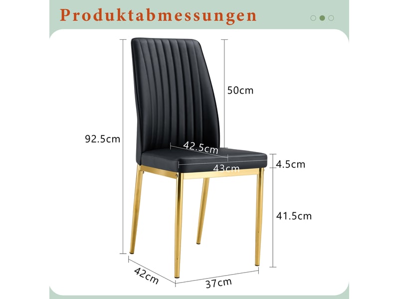  Set de 4 chaises 43x42,5x92,5 cm de salle à manger en cuir pu noir avec pieds métalliques dorés, dossier adapté  - Conforama C