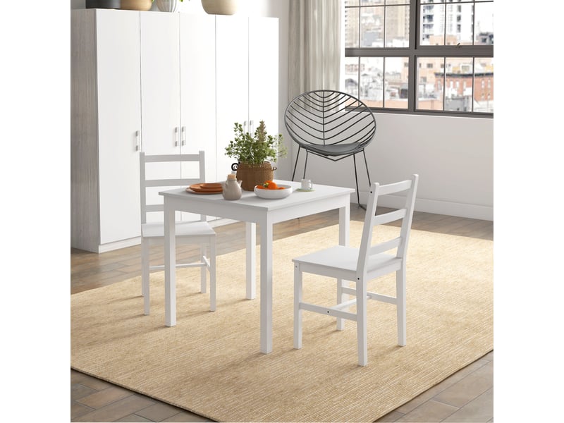  Ensemble de salle à manger 3 pièces, coin salon, table et chaises, bois massif, blanc  - Conforama D