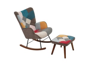 Fauteuil à bascule 69,5x50x88,5 cm, patchwork multicolore, confort durable et assise en mousse, couleur multicolore