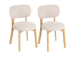 Chaises de salle à manger lot de 2, assise large et dossier incurvé en tissu bouclette crème