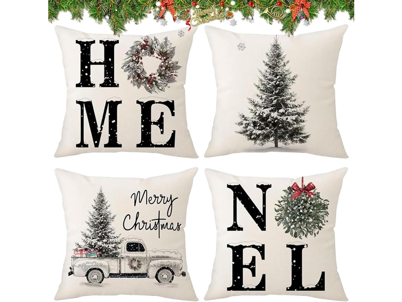  Coussins de noël, housses de coussin décoratives pour canapé, lit et maison - décoration de noël 45 x 45 cm, blanc  - Conforama A