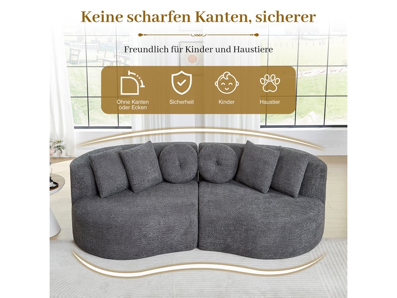  Canapé modulaire 2 places courbé sans accoudoirs - lpospi - dossier continu, chenille - gris anthracite  - Conforama E