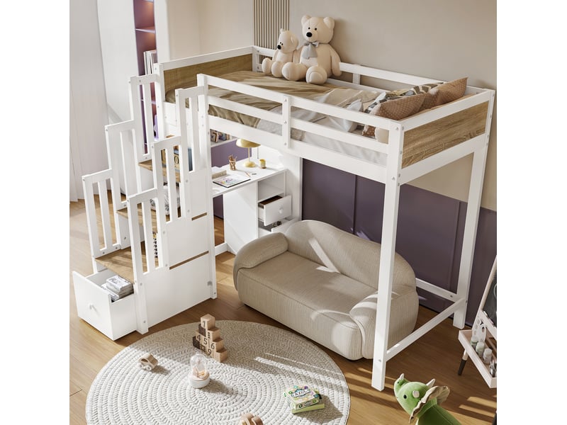  Lit mezzanine enfant 90x200 avec bureau et rangement homvra  - Conforama B