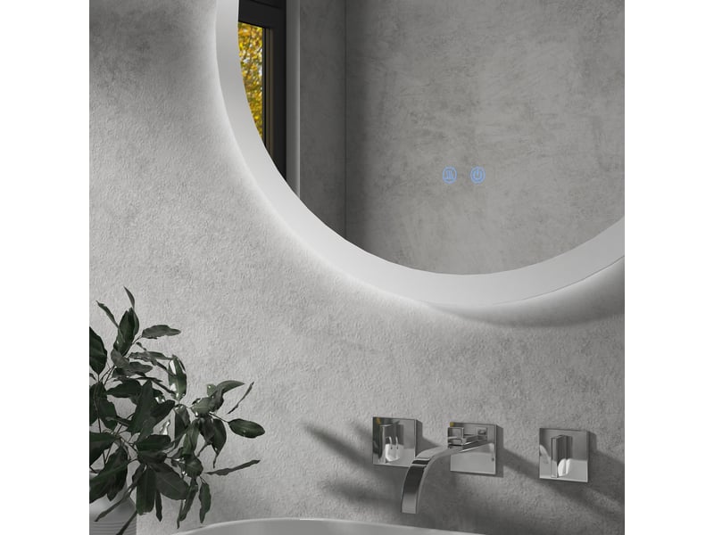  Miroir de salle de bain lumineux rond ø70 cm, miroir mural anti-buée avec 3 couleurs led, idéal pour miroir de salle de bain moderne.  - Conforama W