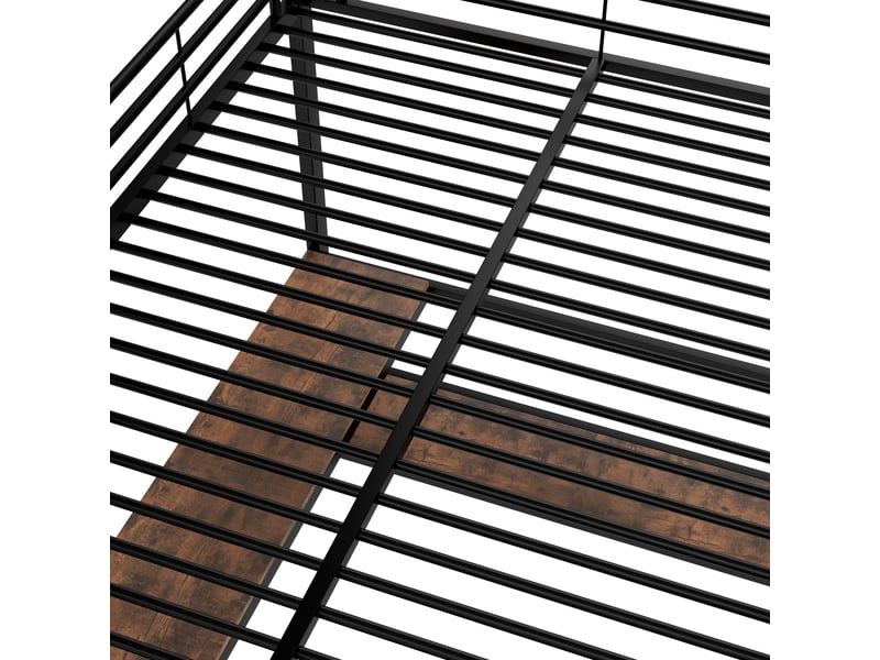  Lit mezzanine 140x200 cm avec bureau, rangements, led et prise usb type-c, métal et mdf, noir, sans matelas  - Conforama D