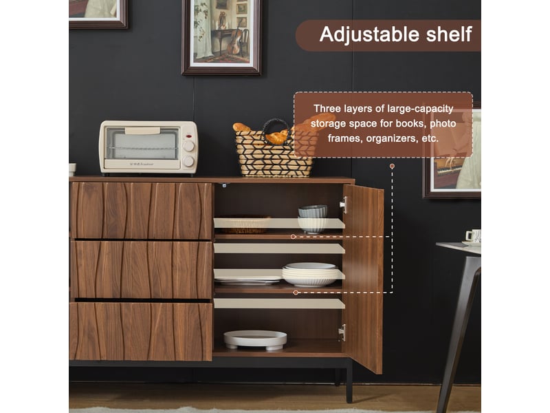 Buffet avec 3 tiroirs et étagères réglables pour salle à manger en mdf 150×40×80 cm brun foncé - Conforama C