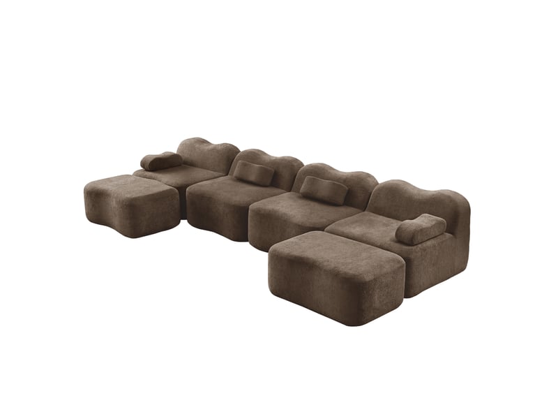  Canapé d'angle, canapé modulable – avec accoudoirs, en tissu, forme u, 4 places, marron, sans cadre, mousse haute densité  - Conforama B