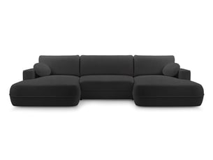 Canapé d'angle panoramique convertible <strong>AX LIVING </strong> <strong>Peoni</strong> 5 places Velours noir avec coffre de rangement