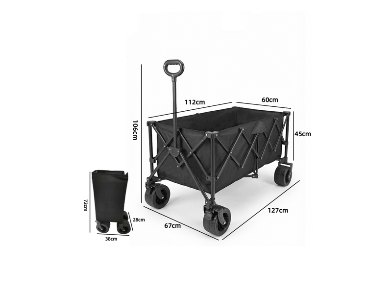  Chariot de transport pliable 450l roues larges tout terrain charge maximale de 150 kg acier carbone noir  - Conforama C