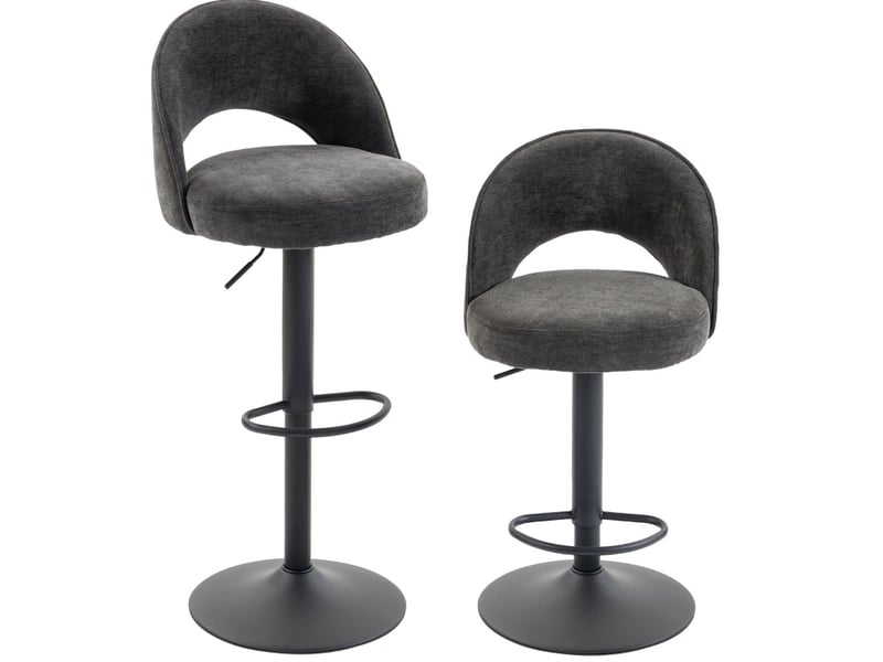 Tabourets de bar réglables 360° lot de 2 49,5 x 48 cm – gris foncé – dossier enveloppant, pied noir - Conforama A