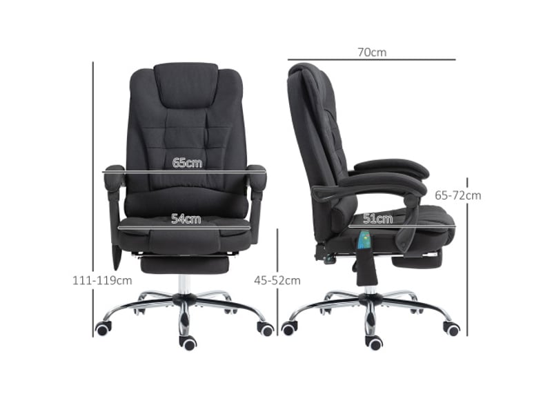 Chaise de bureau massante ergonomique, inclinable avec chaleur, repose-pieds, télécommande, noir - Conforama C