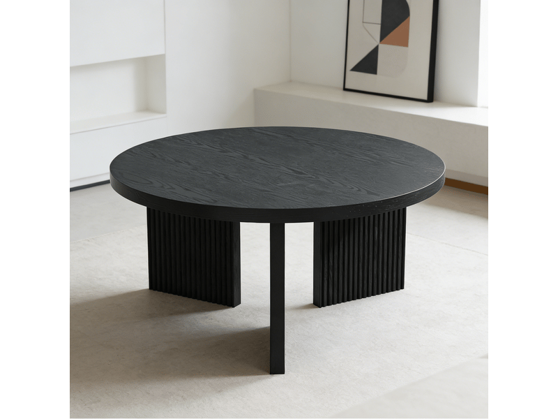  Table basse ronde à pieds rainurés - lpospi - plateau spacieux pour salon, chambre et bureau, mdf noir  - Conforama B