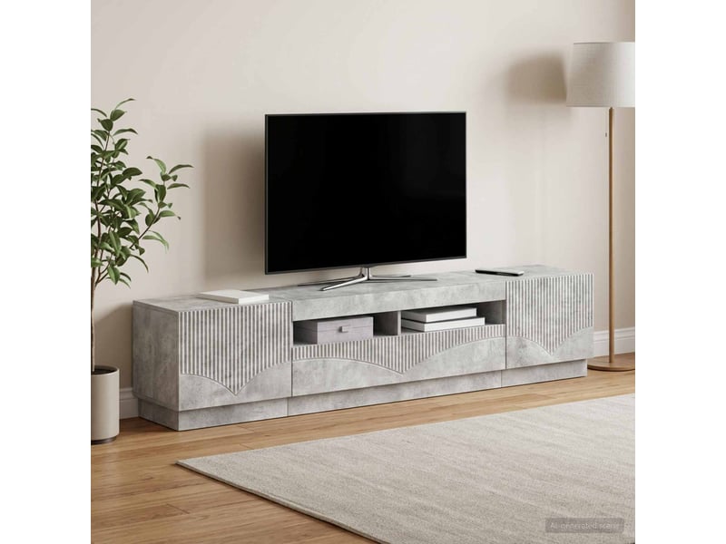  Meuble tv - banc tv - meuble de rangement led hoorn 3 pcs gris béton bois d'ingénierie  - Conforama C