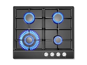Plaque de cuisson gaz 4 feux, plaque gaz émaillée noire 58 cm, allumage automatique, gaz naturel ou propane, encastrable ou posable