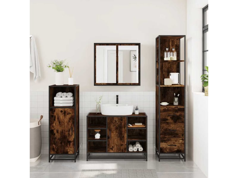  Ensemble de meubles de salle de bain 3 pcs chêne fumé cf63726  - Conforama D