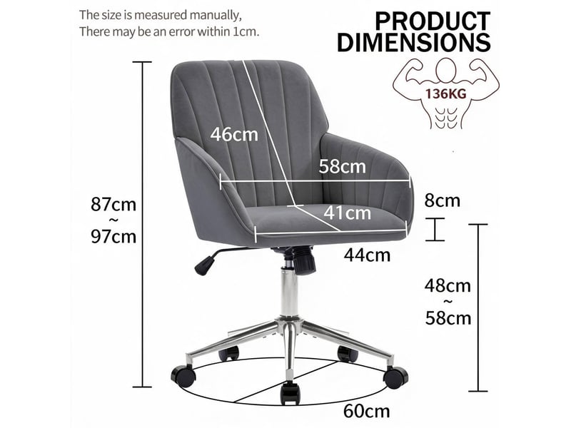  Ty chaise de bureau pivotante réglable en hauteur, ergonomique, dossier confortable, pour travail ou repos  - Conforama E