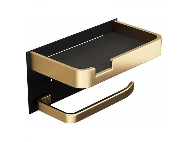 Porte-papier toilette mural avec support pour téléphone portable, porte-papier toilette moderne en viscose, or et noir - Conforama A
