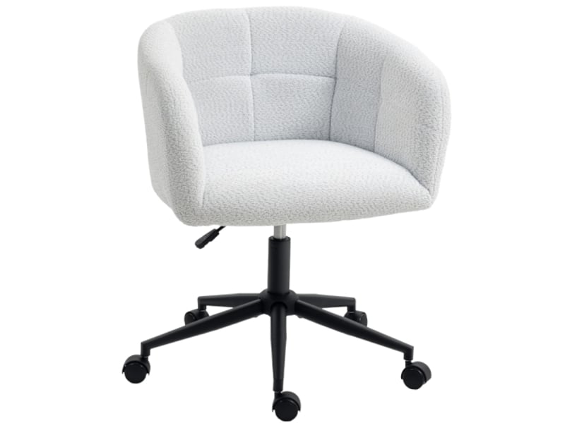  Chaise de bureau rembourrée en peluche, design baquet, à roulettes, acier, crème et noir  - Conforama A