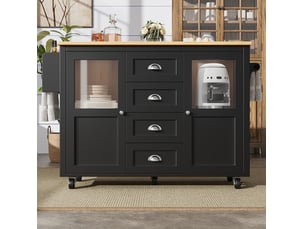 Îlot de cuisine mobile noir 137,9 x 73 x 92,5 cm avec plateau rabattable