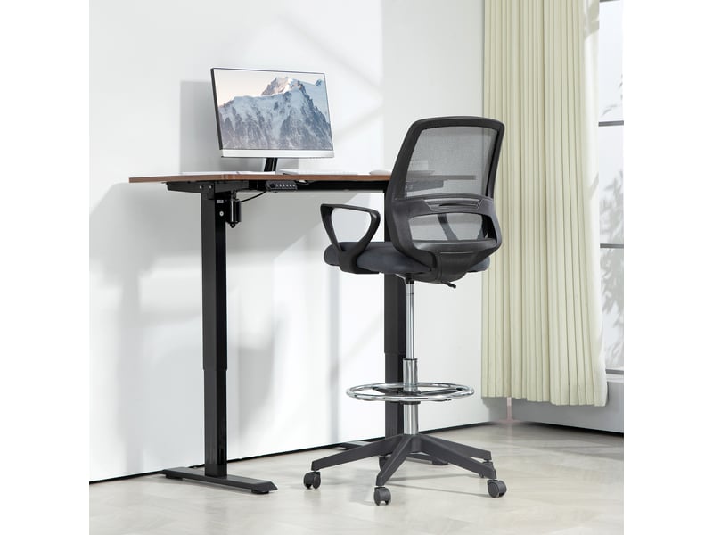  Chaise de bureau ergonomique avec accoudoirs et repose-pieds réglable, revêtement en maille, grise  - Conforama C