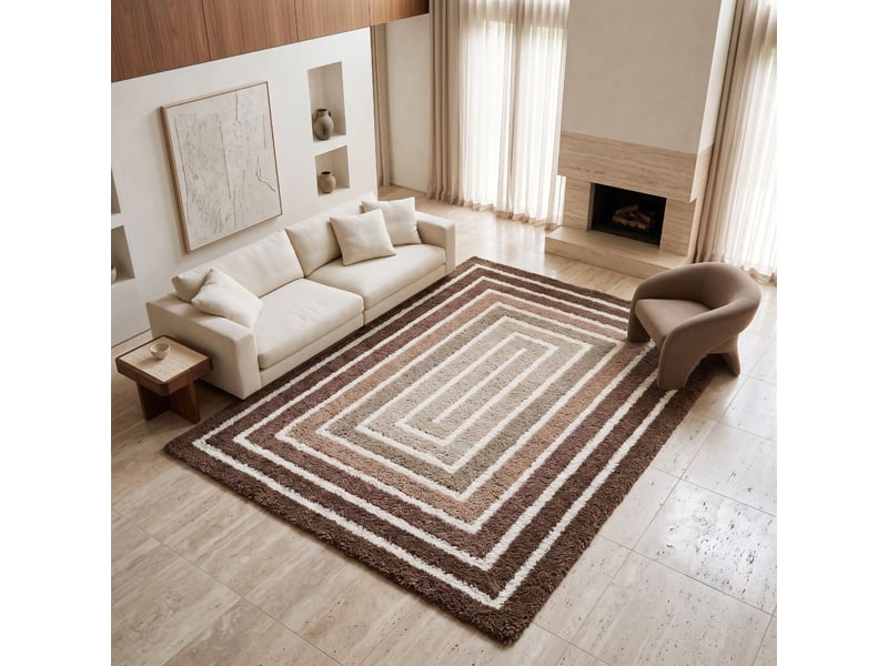  Tapis shaggy doux à motif géométrique marron beige 120x170  - Conforama A
