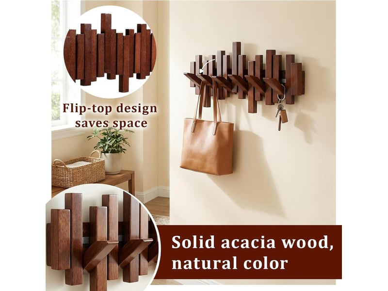  Porte-manteau mural en bois naturel en forme de piano avec 6 crochets (finition noyer, traité à l'huile et à la bougie, marron - ysk0006078sjy YSK0006078SJY - Conforama D