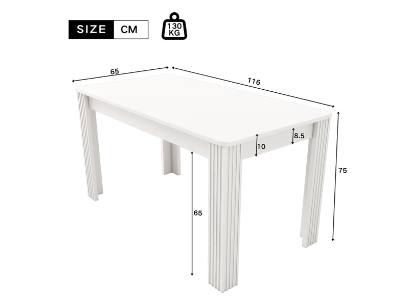  Table à manger rectangulaire, 116 x 65 x 75 cm, table à quatre pieds, style moderne, blanc  - Conforama C