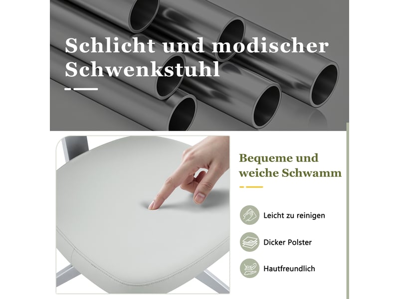  Chaise pivotante,54,5x50,5x77 cm,avec rotation à 360°,pu,gris clair  - Conforama E