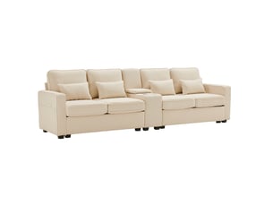Canapé droit fixe <strong>MODENVIE</strong> <strong></strong> 4 places Polyester beige avec coffre de rangement