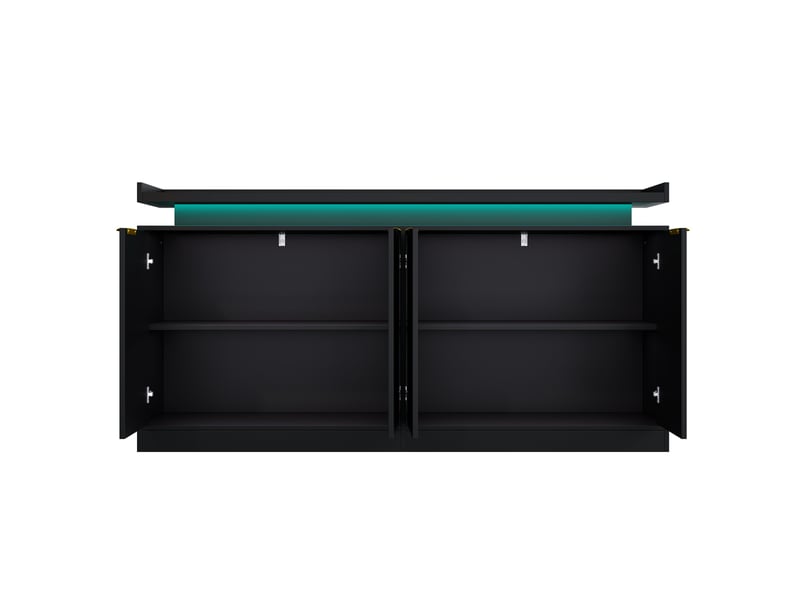  Buffet bas 160x39x83 cm – noir – 4 portes, led rgb pilotable par application et rangements modernes  - Conforama D