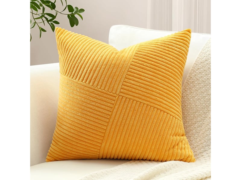  Lot de 1 housse de coussin 40 x 40 cm en velours côtelé, housse coussins patchwork à rayures pinwheel doux taies d'oreiller décoratives pour lit canapé, jaune  - Conforama B