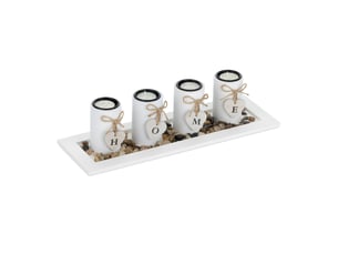 Porte-bougies décoratifs avec plateau 4 bougeoirs design moderne ambiance cosy en métal blanc 13_0014679