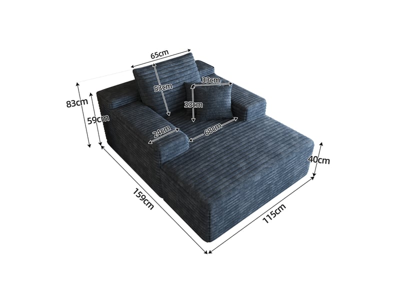  Méridienne 1 place en velours côtelé bleu, assise profonde, sans montage  - Conforama C