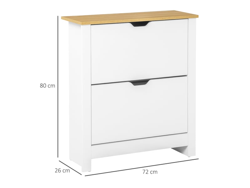  Meuble à chaussures l72 x p26 x h80 cm en contreplaqué à 2 abattants blanc et naturel chicfurn  - Conforama D
