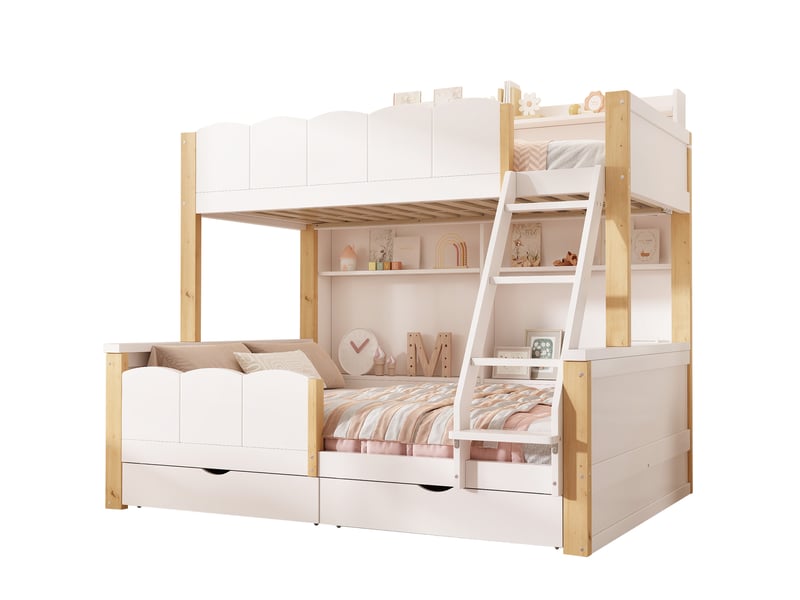  Lit superposé 90x200 et 140x200 cm avec étagères et 2 tiroirs Fay Lum - Conforama A