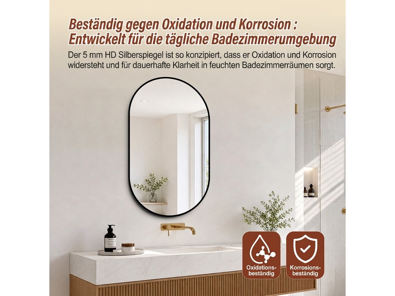  Miroir de salle de bains 50 x 80 cm, cadre noir en aluminium  - Conforama D