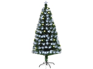 Sapin de noël artificiel lumineux 120h cm fibre optique led + 20 ampoules + support pied 130 branches étoile sommet brillante vert