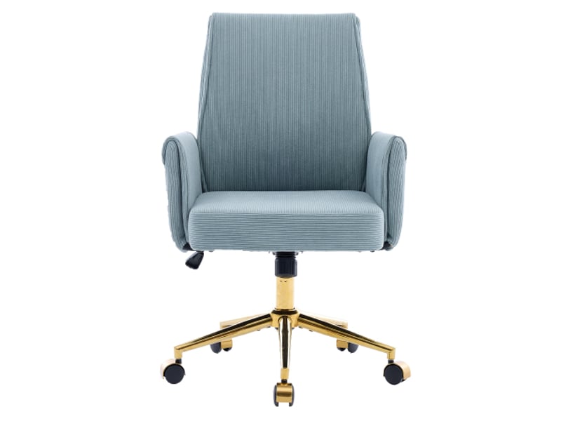  Chaise de bureau en velours côtelé bleu avec piètement en métal doré  - Conforama D