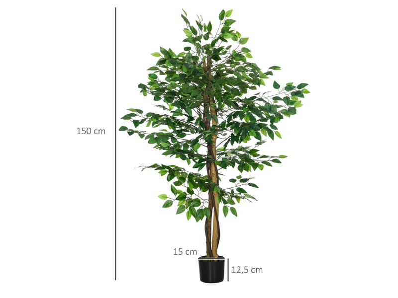  Lot de 2 plantes artificielles ficus hauteur 1,50 m tronc branches liane lichen feuilles grand réalisme pot inclus vert  - Conforama E