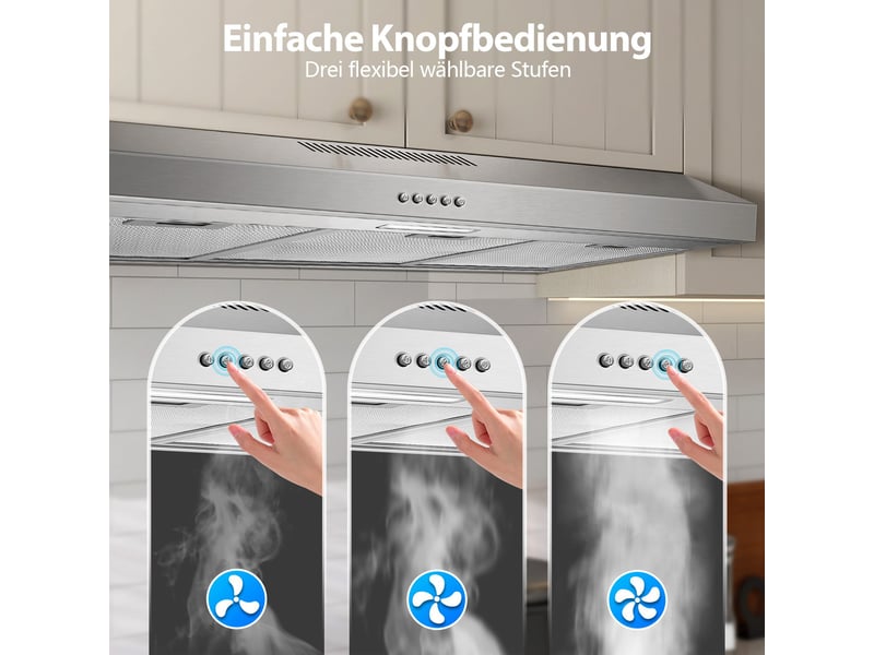 Hotte aspirante sous meuble 90 cm en acier inoxydable, hotte à recyclage et à évacuation, led, 3 vitesses, classe énergétique a - Conforama B