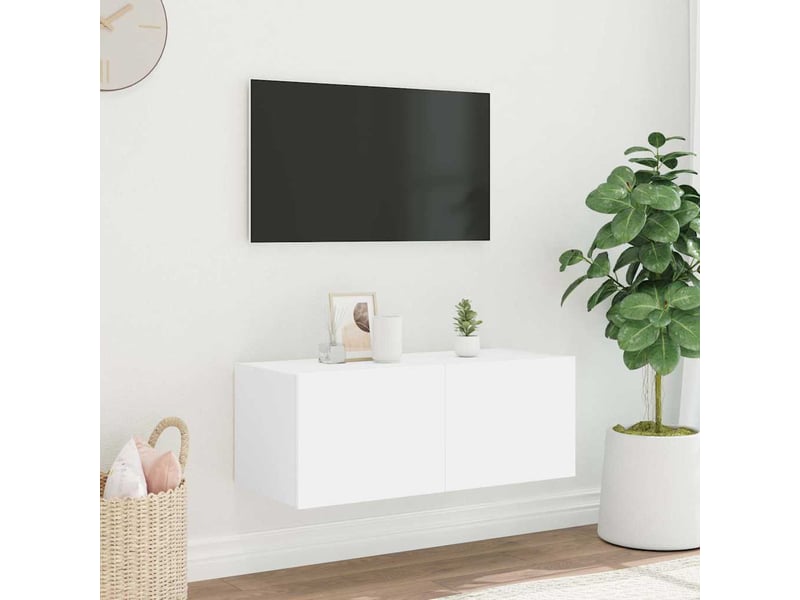  Meuble tv - banc tv - meuble de rangement mural avec lumières led blanc 80x35x31 cm  - Conforama D